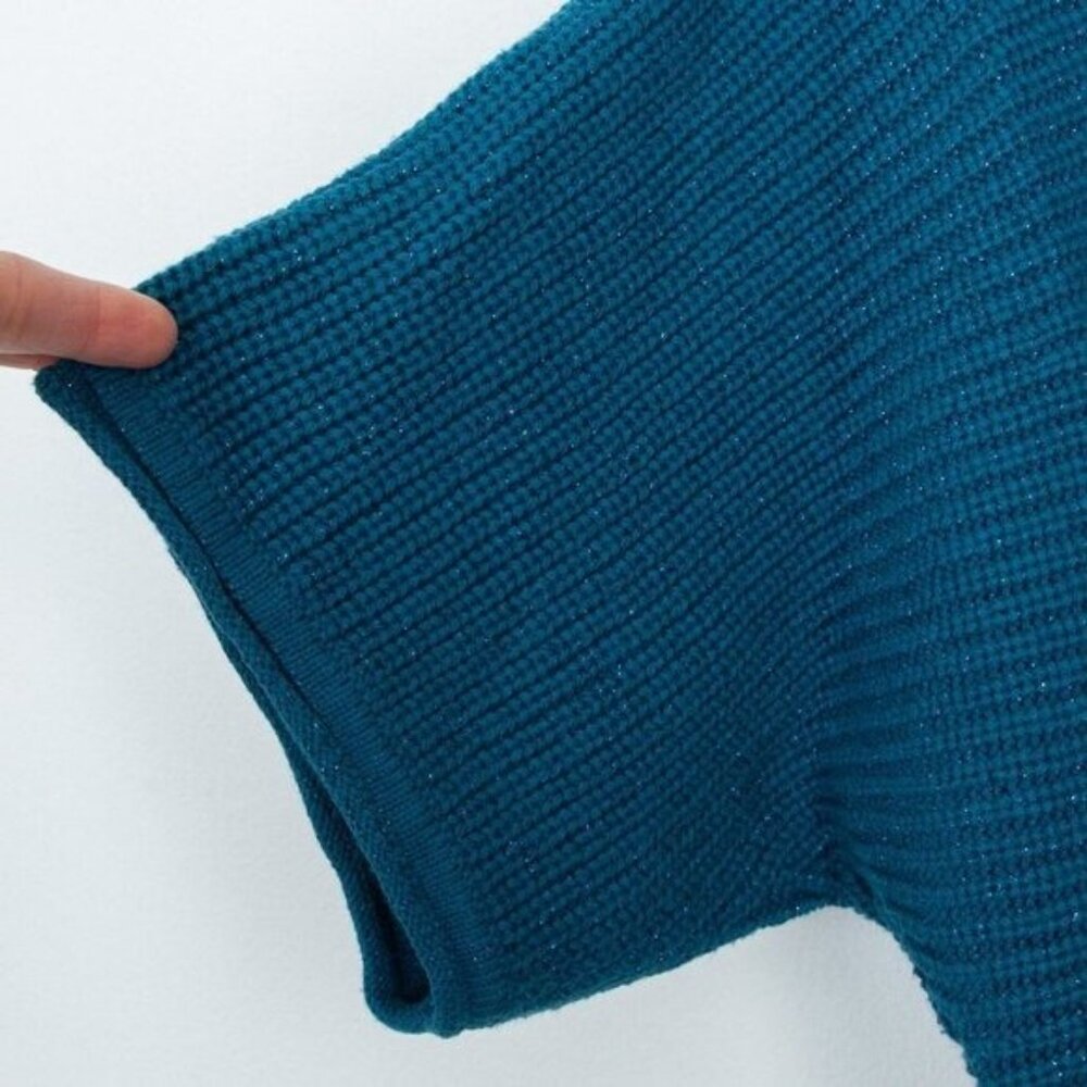 Coldwater Creek Womens Short Sleeve Cowl Neck Knit Sweater Size M Blue Office - Picture 4 of 8